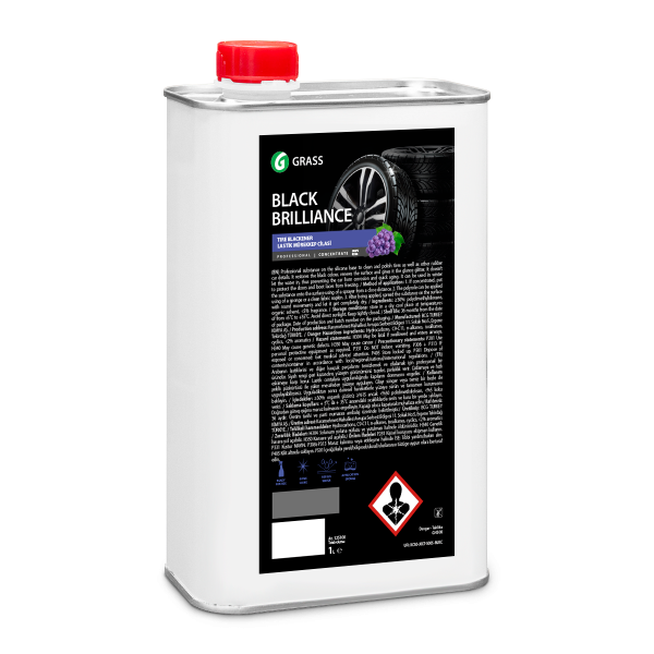 Profesionāls silikona bāzes līdzeklis riepām un citām automašīnas gumijas detaļām tīrīšanai un pulēšanai Black Brilliance 1L GRASS