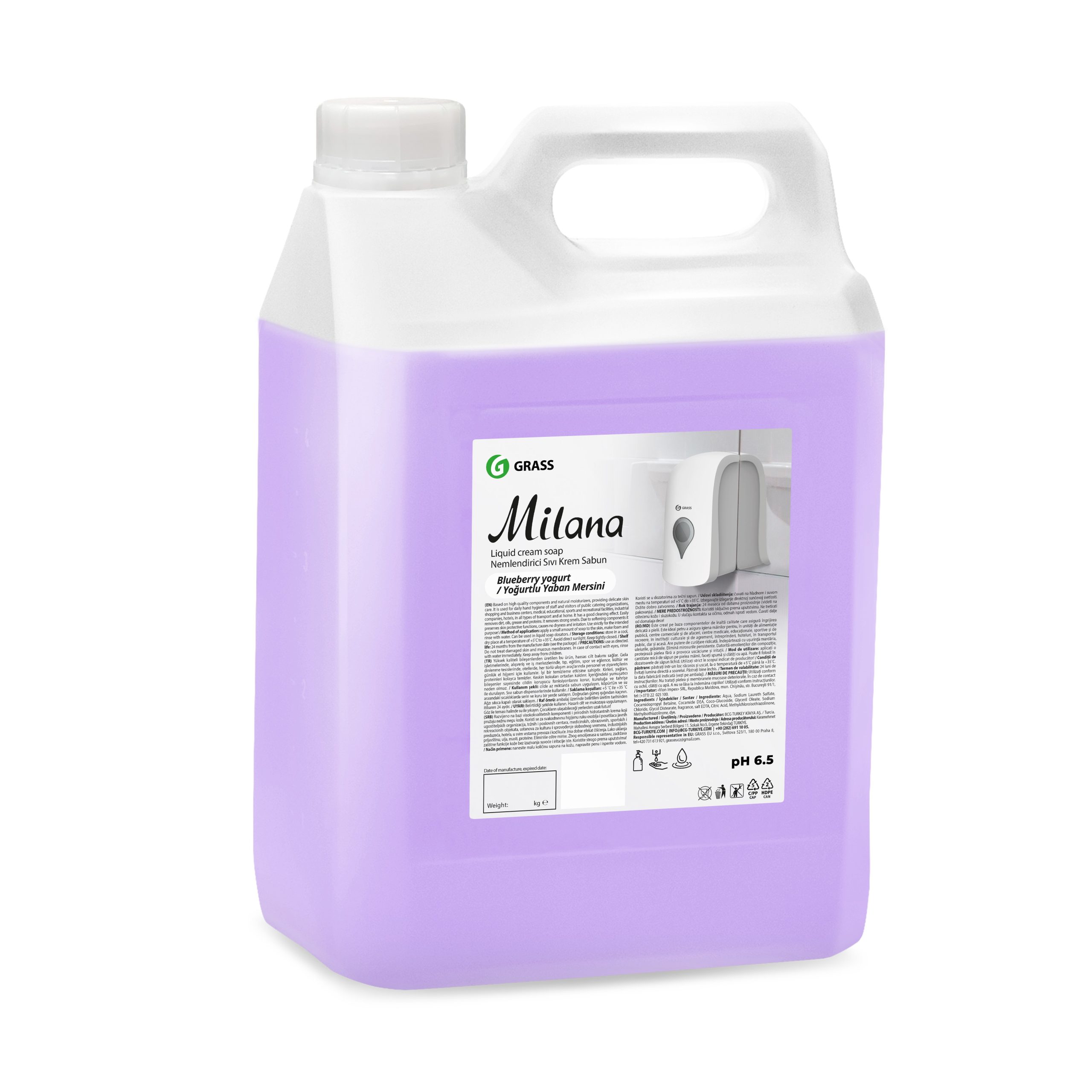 Skystas muilas Milana Mėlynės jogurte 5 kg GRASS