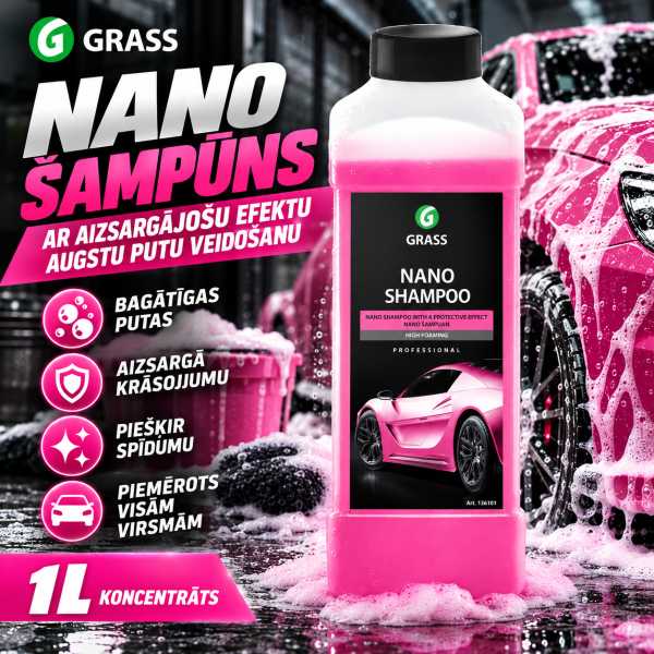 Auto šampūns paredzēts automašīnas mazgāšanai ar rokām Nano Shampoo 1L GRASS
