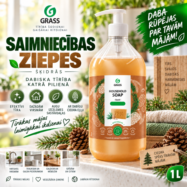 Šķidrais saimniecības ziepes ar ciedra eļļu 1000 ml GRASS