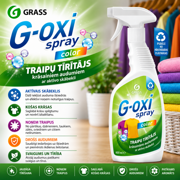 Traipu tīrītājs krāsainiem audumiem G-OXI Spray 600 ml GRASS