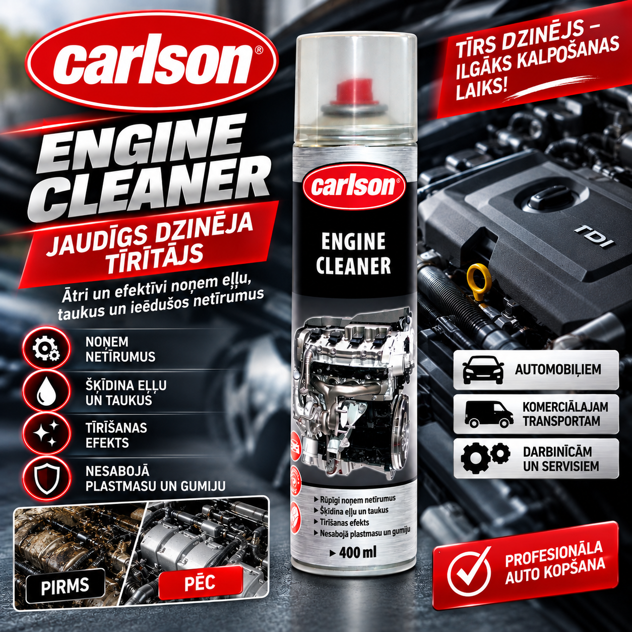 Dzinēja tīrītājs Engine Cleaner 400 ml CARLSON
