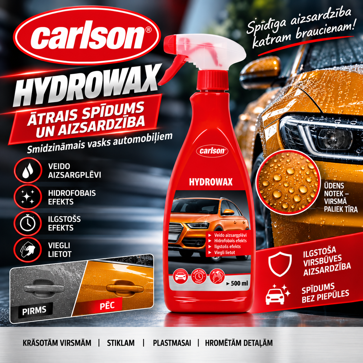 Izsmidzināms auto vasks ar hidrofobu efektu Hydrowax 500 ml CARLSON