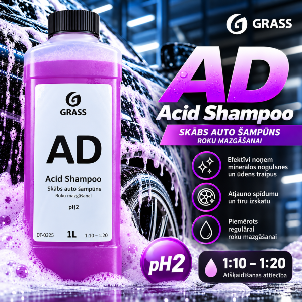 Skābais auto šampūns paredzēts automašīnas mazgāšanai ar rokām AD Acid Shampoo 1L GRASS