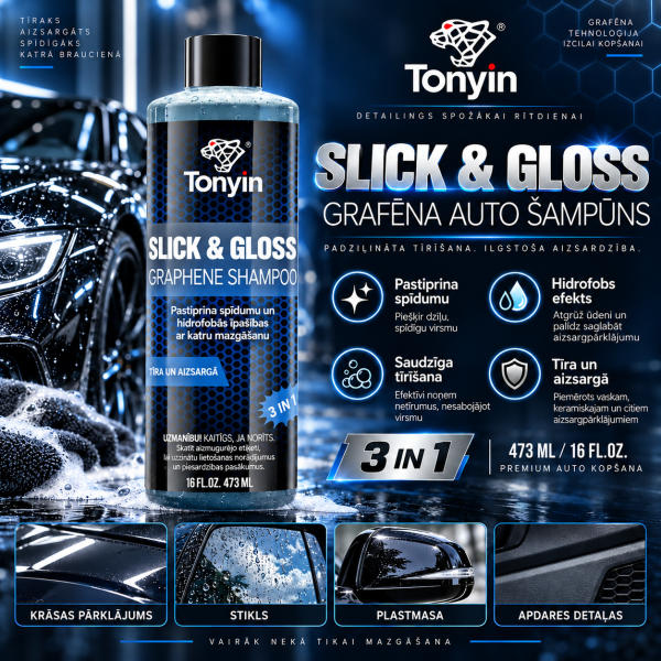 Auto šampūns ar grafēnu SLICK & GLOSS Graphene Shampoo 473 ml TONYIN