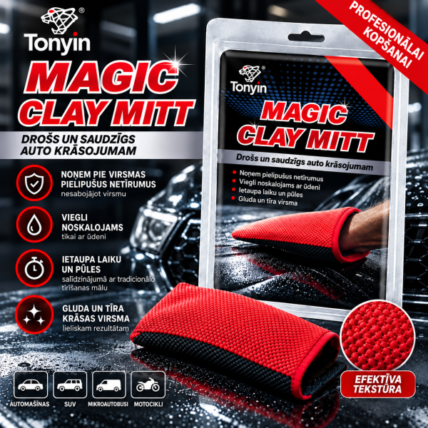 Automašīnas virsmas tīrīšanas cimds Magic Clay Mitt 21×15 cm TONYIN