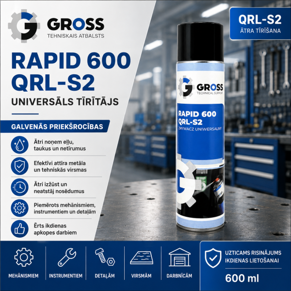 Universāls tehniskais tīrīšanas un attaukošanas līdzeklis  RAPID 600 QRL-S2 600 ml GROSS