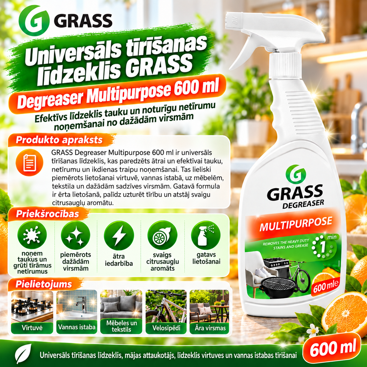 Universāls sārmains tīrīšanas līdzeklis Degreaser Multipurpose 600 ml GRASS - Image 2