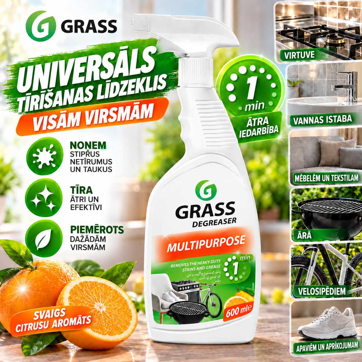 Universāls sārmains tīrīšanas līdzeklis Degreaser Multipurpose 600 ml GRASS